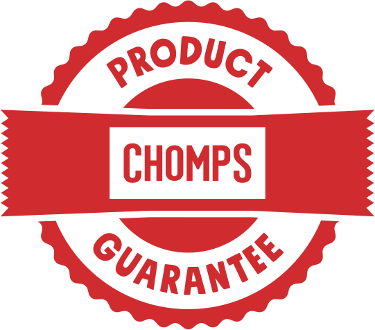 A logo for the Chomps Product Guarantee